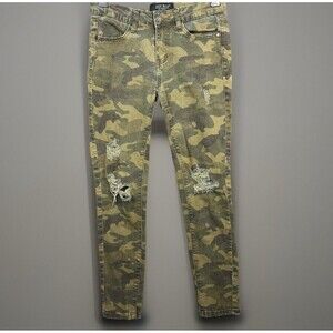 Judy Blue Jeans Women’s Sz. 1/25 Green Camo Skinny Fit Distressed Denim Pants